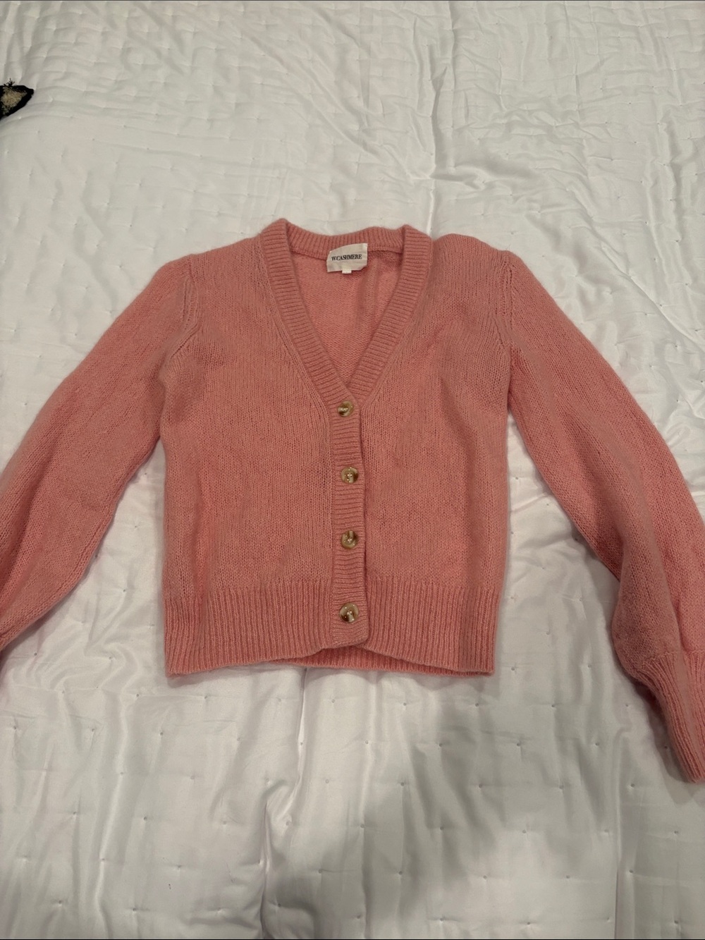 Cashmere - Silk  Blend Pink V-Neck Button Cardigan